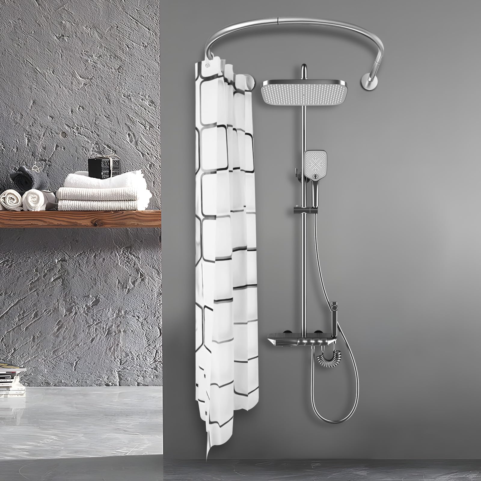U Shaped Shower Curtain Rod Adjustable Stainless Steel U Shape Pole for Bathroom, Toilet, Dressing Room, Window