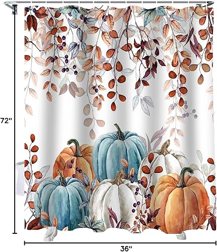 Miniatura 9 de Cortina de ducha de otoño con hojas de arce otoñal, cortinas de baño con ganchos, tela de poliéster impermeable, cosecha de Acción de Gracias,