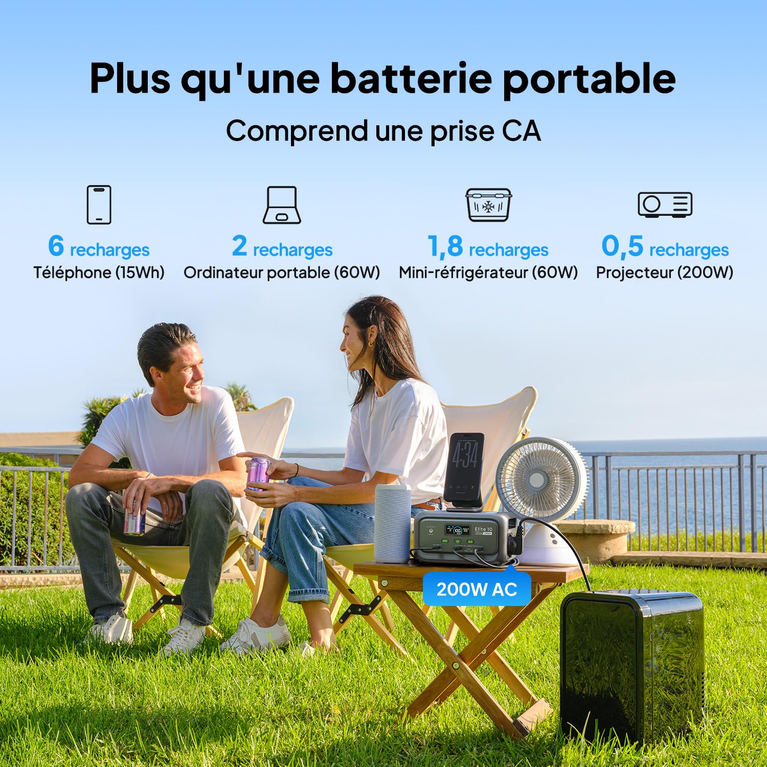 BLUETTI Elite 10 128Wh & 200W Prise CA Générateur Électrique Portable | Batterie LiFePO4, recharge solaire rapide. Idéal pour camping, alimentation de secours domestique et vacances.