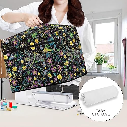 Miniatura 259 de Funda para máquina de coser de mariposas y flores con prácticos bolsillos, funda protectora con asa, para la mayoría de máquinas de coser estándar
