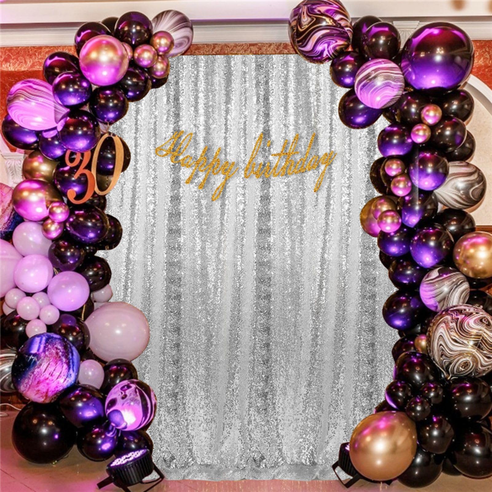 Lot de 2 rideaux à paillettes argentées pour décoration de fête de mariage 61 x 243 cm