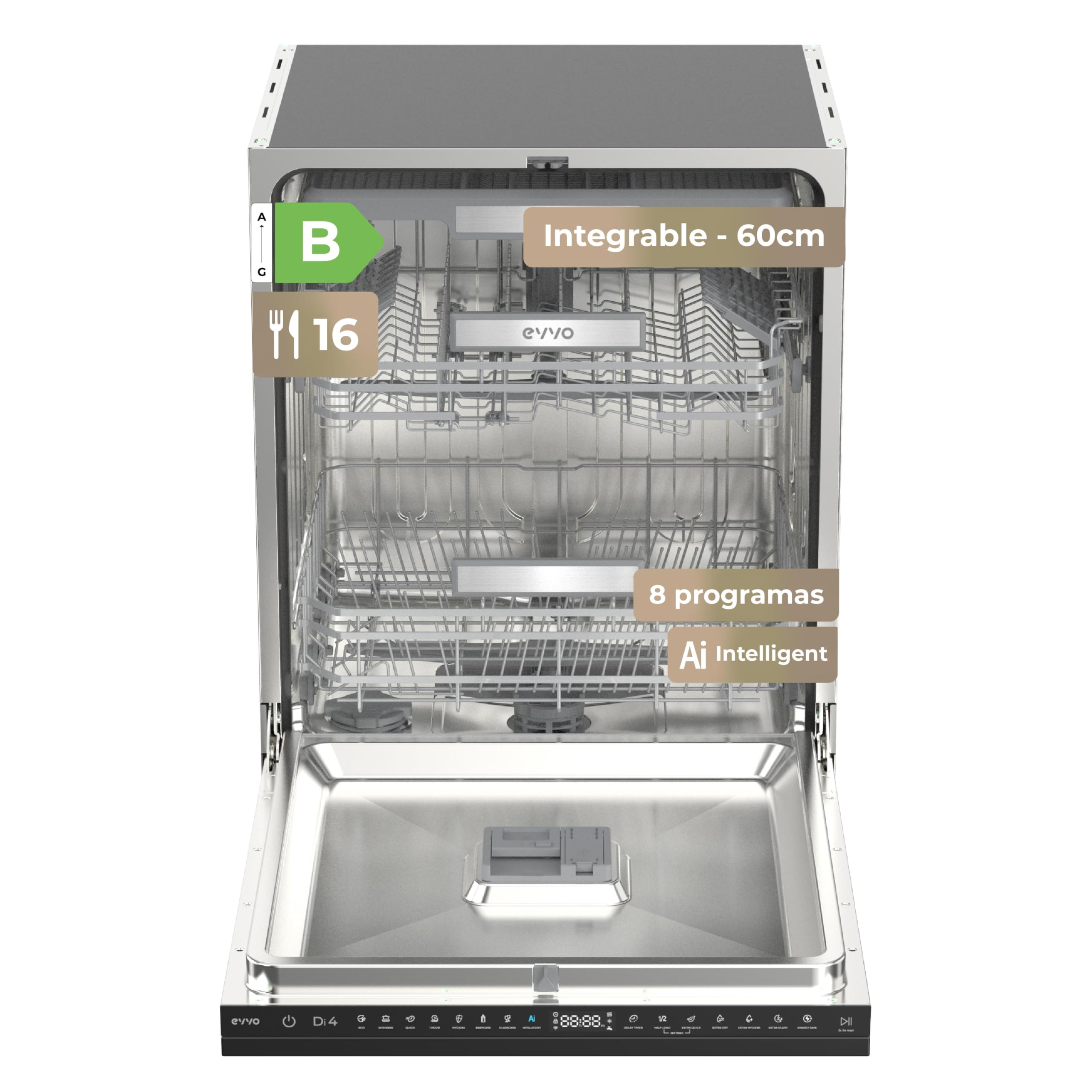 Lavavajillas Integrable 60 cm - 14 Cubiertos, 49 dB, Apertura Automática, Media Carga, 6 Programas, Lavavajillas Integrable 60 cm Panelable para Cocina Moderna (Clase Energética B)