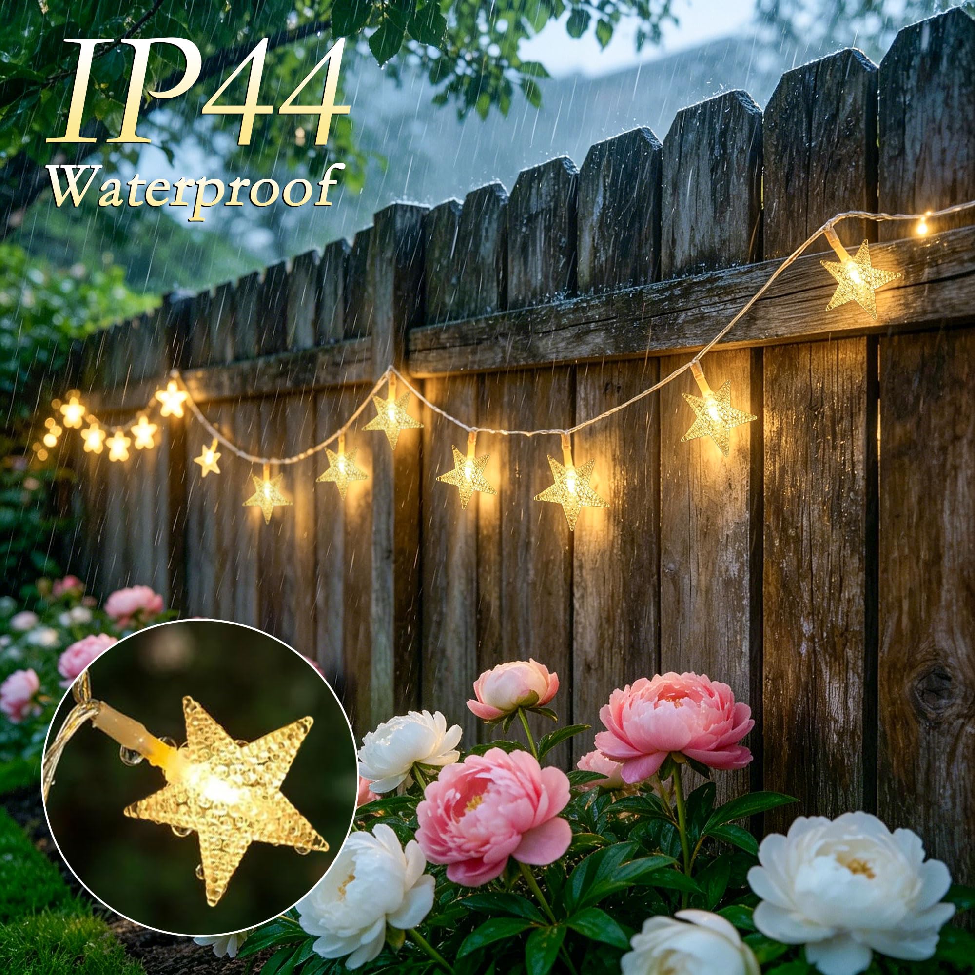 Luci a stella con 100 luci a LED USB da 15,7 m, con telecomando, IP44, impermeabili, 11 modalità, 2 in 1, bianco caldo e multicolore, cambia luci stellate per interni ed esterni, per camera da letto