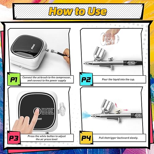 Miniatura 3 de XDOVET Kit de aerógrafo de 30 PSI juego de aerógrafo con compresor mini kit de compresión para maquillaje decoración de pasteles arte de uñas