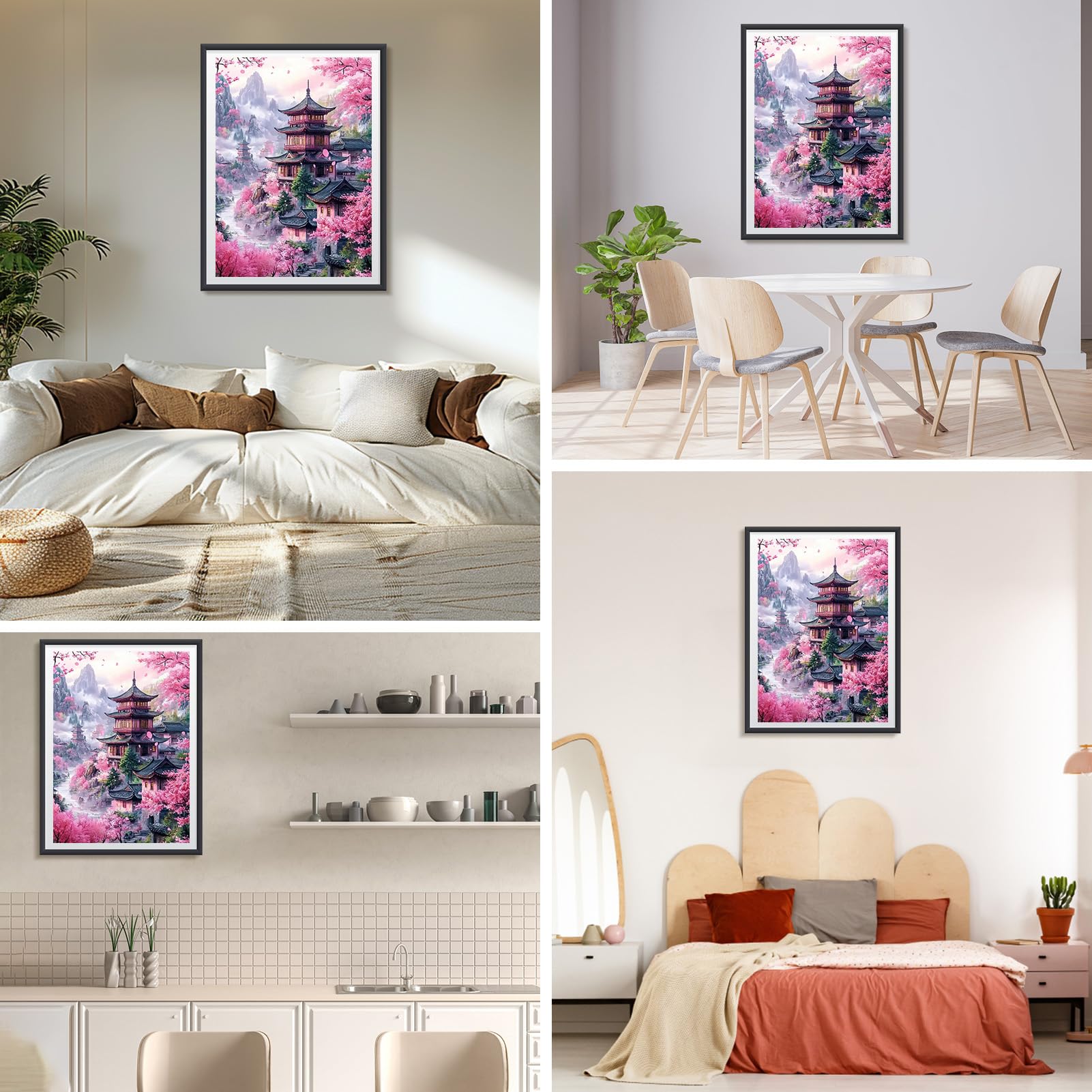 DAERLE Diamond Painting Flowers and Ancient Building, Diamond Art Kits for Adults Cherry Blossom Landscape - Image 2