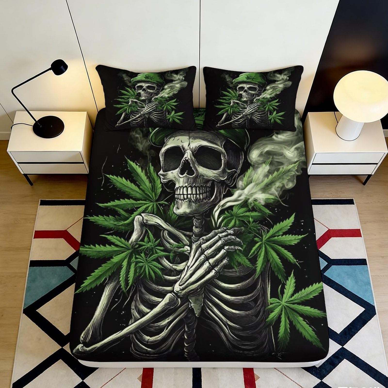 3D Printed Skeleton Leaf Fitted Sheet Microfiber Deep Pocket Non-Slip Skeleton Leaf Mattress Fitted Cover Bedroom 200x200x25cm
