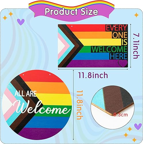 Miniatura 2 de Haooryx 2 piezas de decoración de madera para colgar en la puerta, decoración de letrero de puerta de madera para el Día del Orgullo Gay, Día del