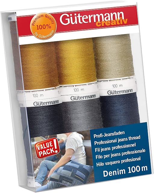 Gutermann 731144-1 Thread Set Denim 100m x 6 reels, Multicoloured