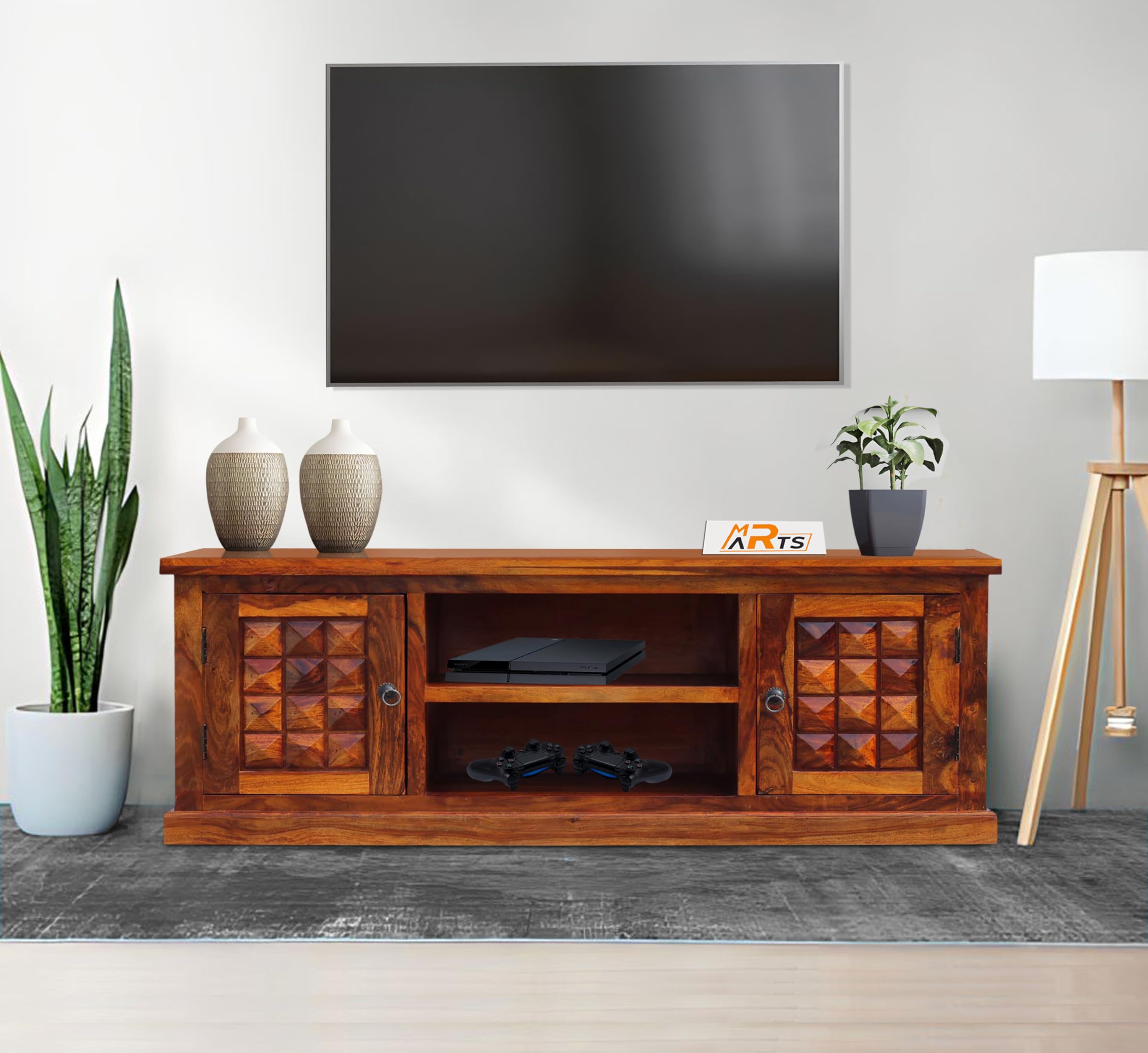 MR ARTS Sheesham Wood TVC | TV Cabinet or Entertainment Unit Stand for Living Room Home (Brown Honey Finish) (Style-02)