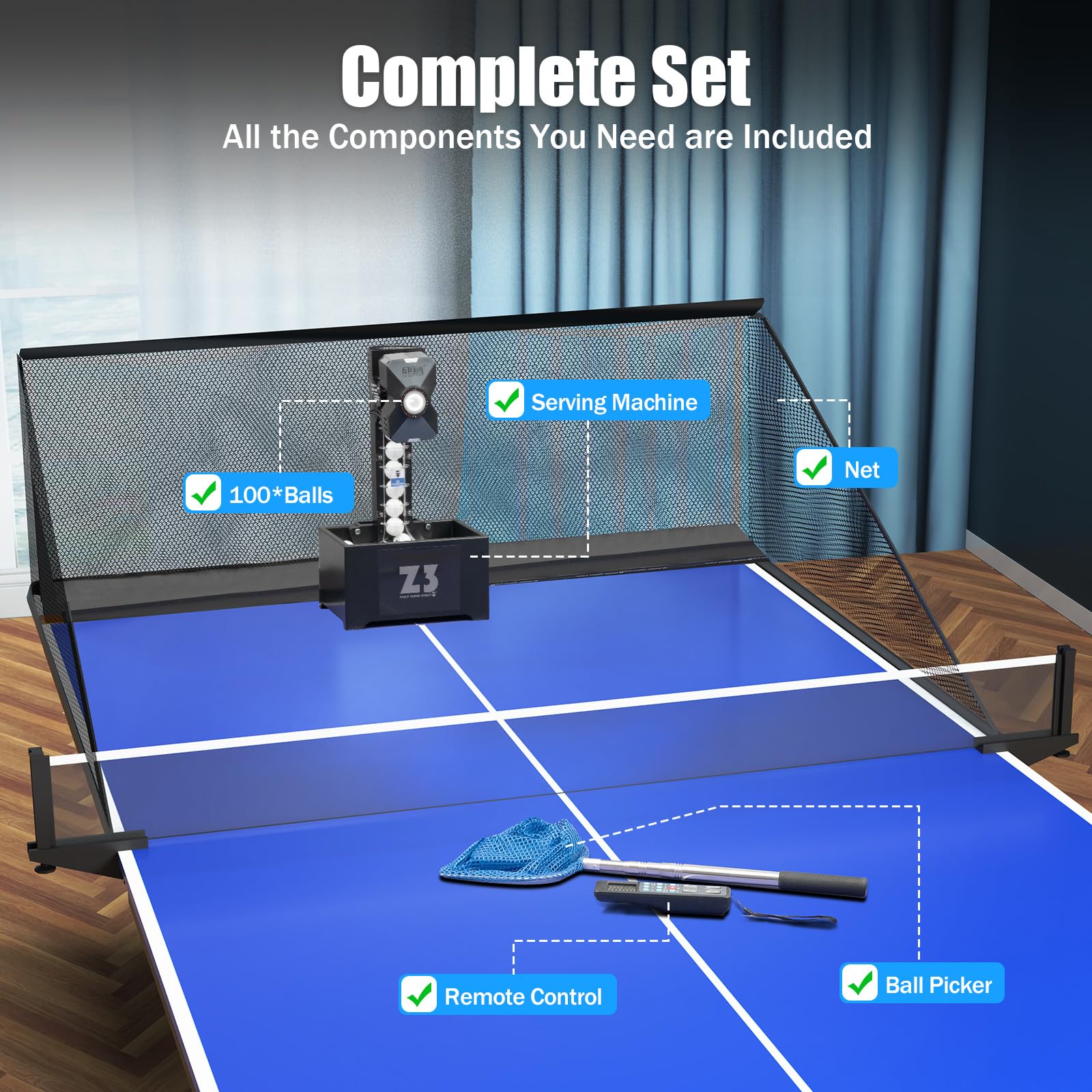 Professal Ping Pong Roboter mit 100 Bällen & Netz, automatische Tischtennisballmaschine, 36W, 10 einstellbare Geschwindigkeit M, 4-39.6 m/s für Home & Gym Training (UK)