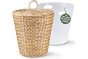 Wicker Trash Can with Lid and Liner for Bathroom and Bedroom