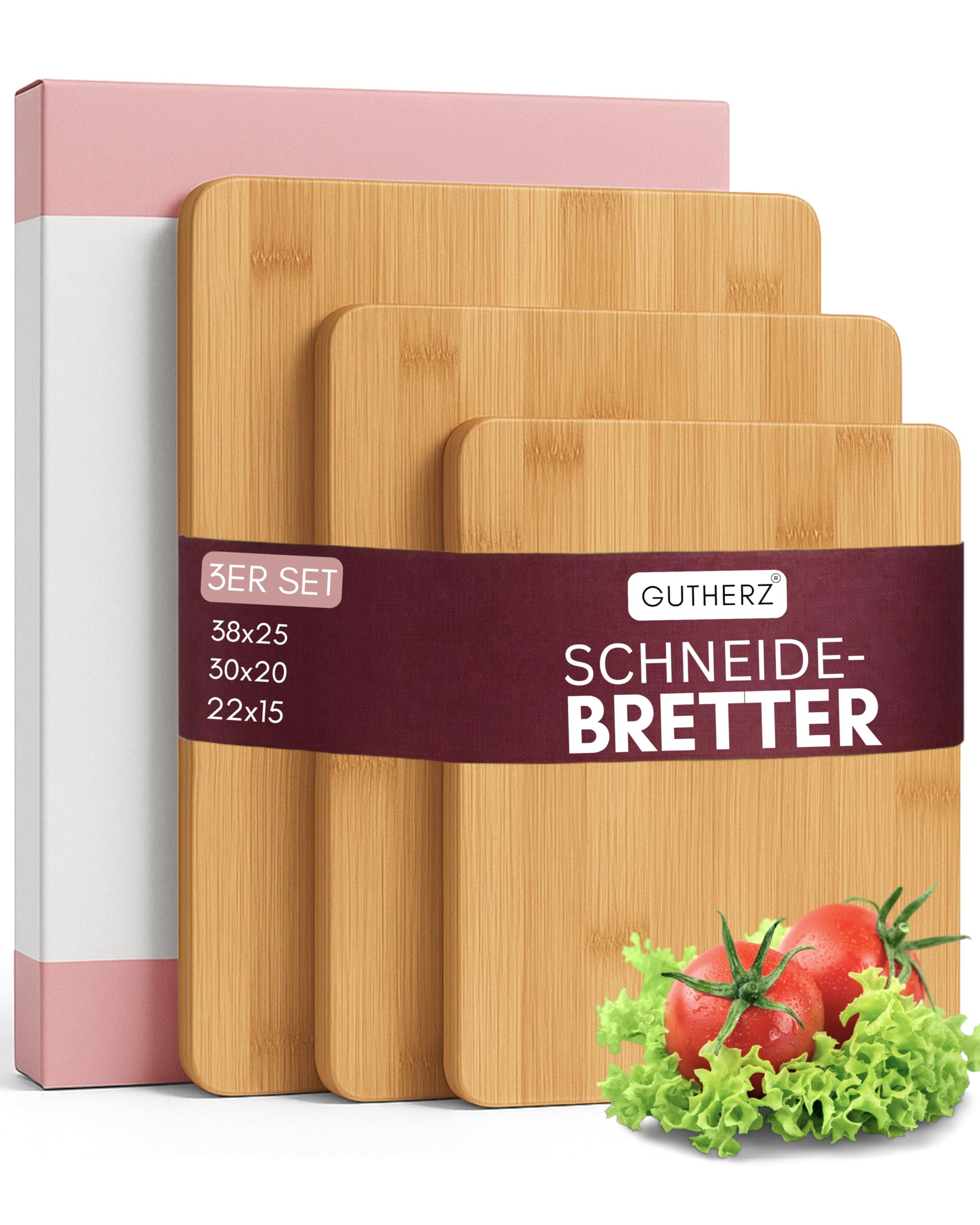 Tabla de cortar de madera de bambú, juego de 3 unidades, natural, sin barniz, antibacteriana, 38 x 25, 30 x 20, 22 x 15, preengrasada, lista para usar, duradera y apta para cuchillos, 1,5 cm