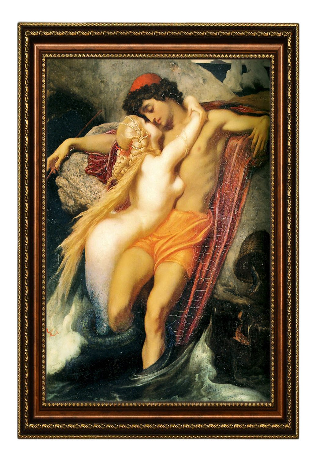 ELITEARTThe Fisherman and the Syren by Frederic Leighton Oil Painting Reproduction Giclee Wall Art Canvas Prints-Framed Size:23 1/2" x33 1/2"