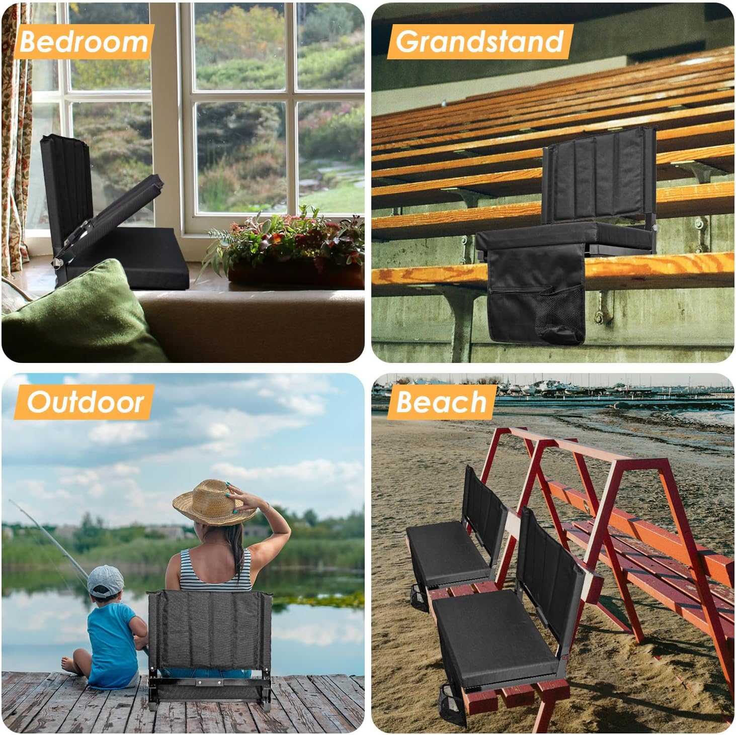 Folding Stadium Seats with Back Support, Portable Bleacher Seats with Thick Cushion and Shoulder Strap for Sports Events Concerts Outdoor