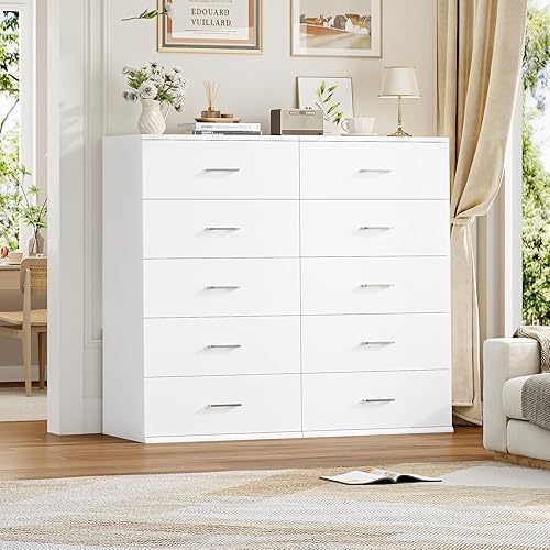 Miniatura 3 de TTVIEW White Dresser, Chest of Drawers with Mental Handles, Tall White Dresser with 5 Drawers, Tall Dressers for Living Room, Kitchen, Entryway
