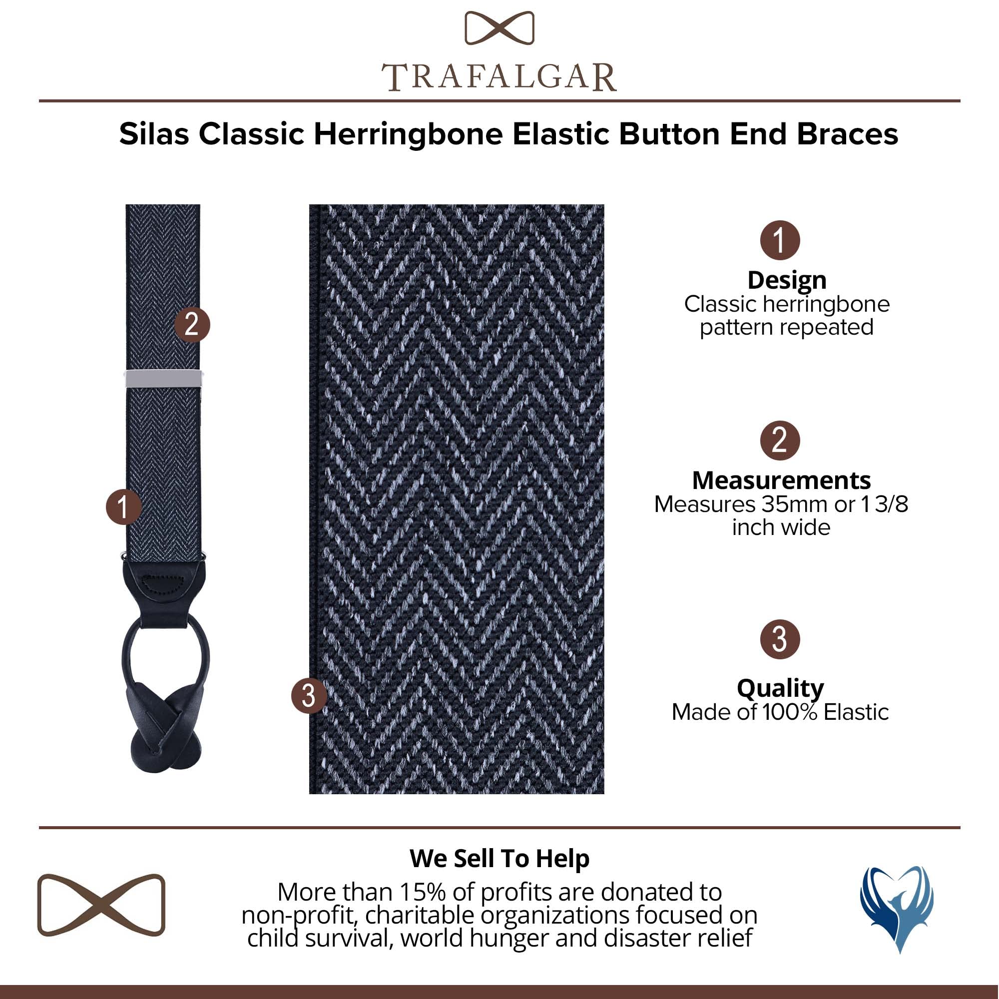 Trafalgar Men's Silas Classic Herringbone Elastic Button End Braces (Suspenders)