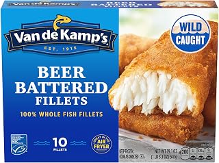 Van de Kamp's Beer Battered 100% Whole Fish Fillets, Crispy Frozen Wild-Caught Pollock, 19.1 oz 10 ct