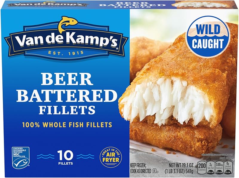 Van de Kamp's Beer Battered 100% Whole Fish Fillets, Frozen, 19.1 oz 10 ct
