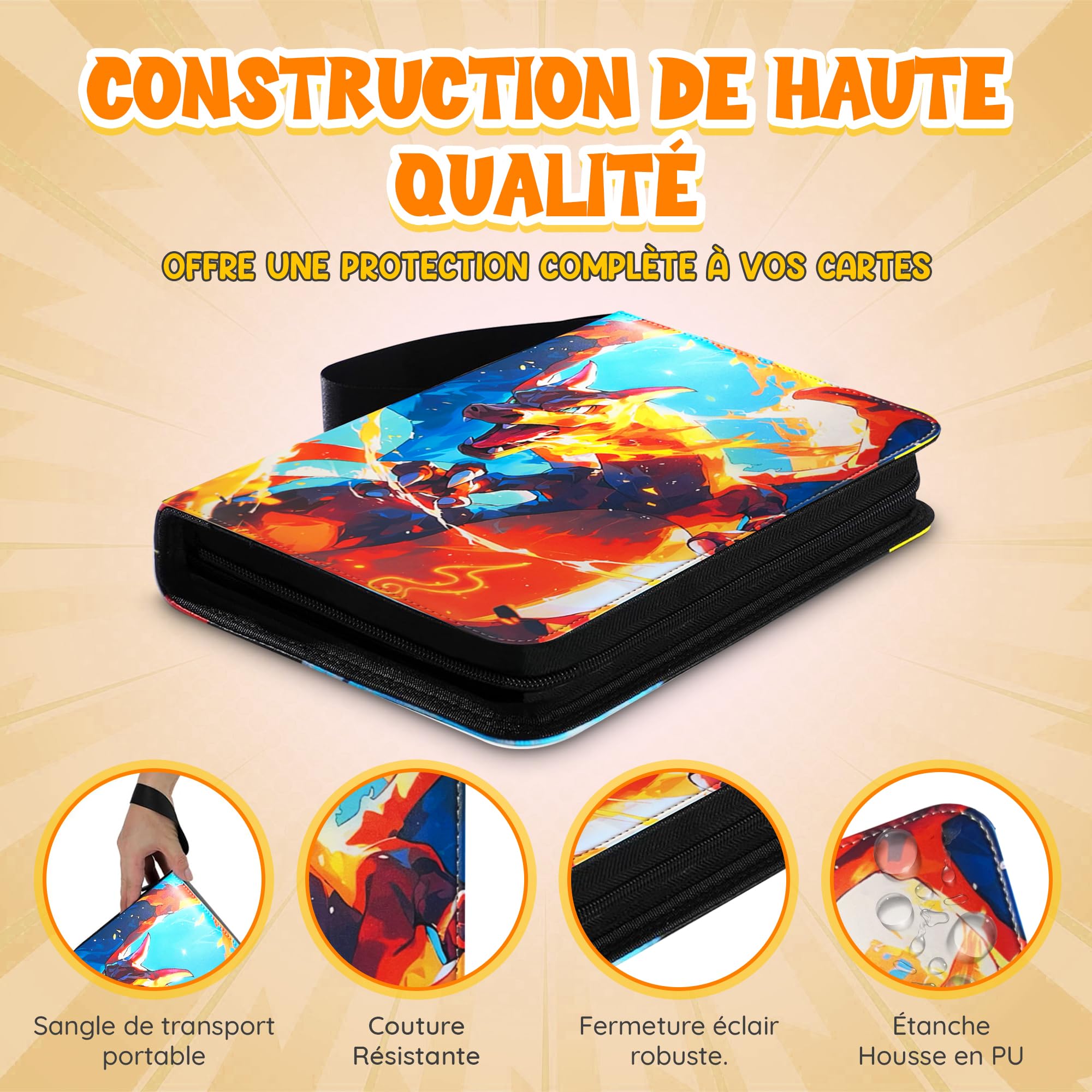Classeur Carte 50 pages, Capacité 900 cartes, Album Porte carte à Collectionner, Imperméable, Porte Carte en Cuir Double Face avec Fermeture éclair - 3