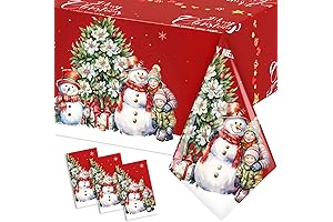 Christmas Tablecloths for Rectangle Tables - Snowmen, Disposable Plastic Table Cover