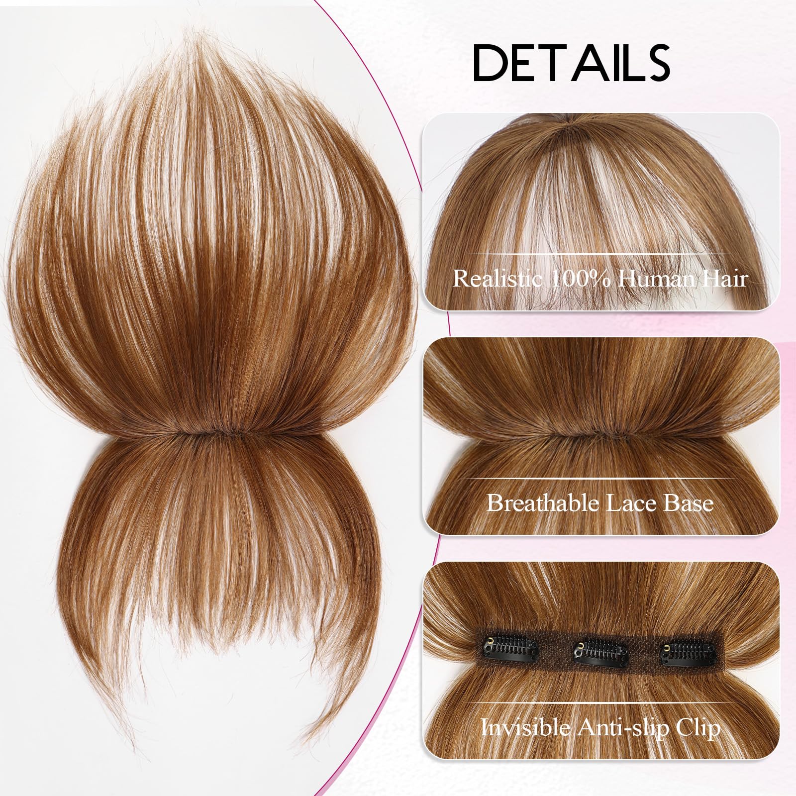 EMMOR Clip in Bangs, 100% Human Hair Bangs with 3 Non-slip Clips - Image 3