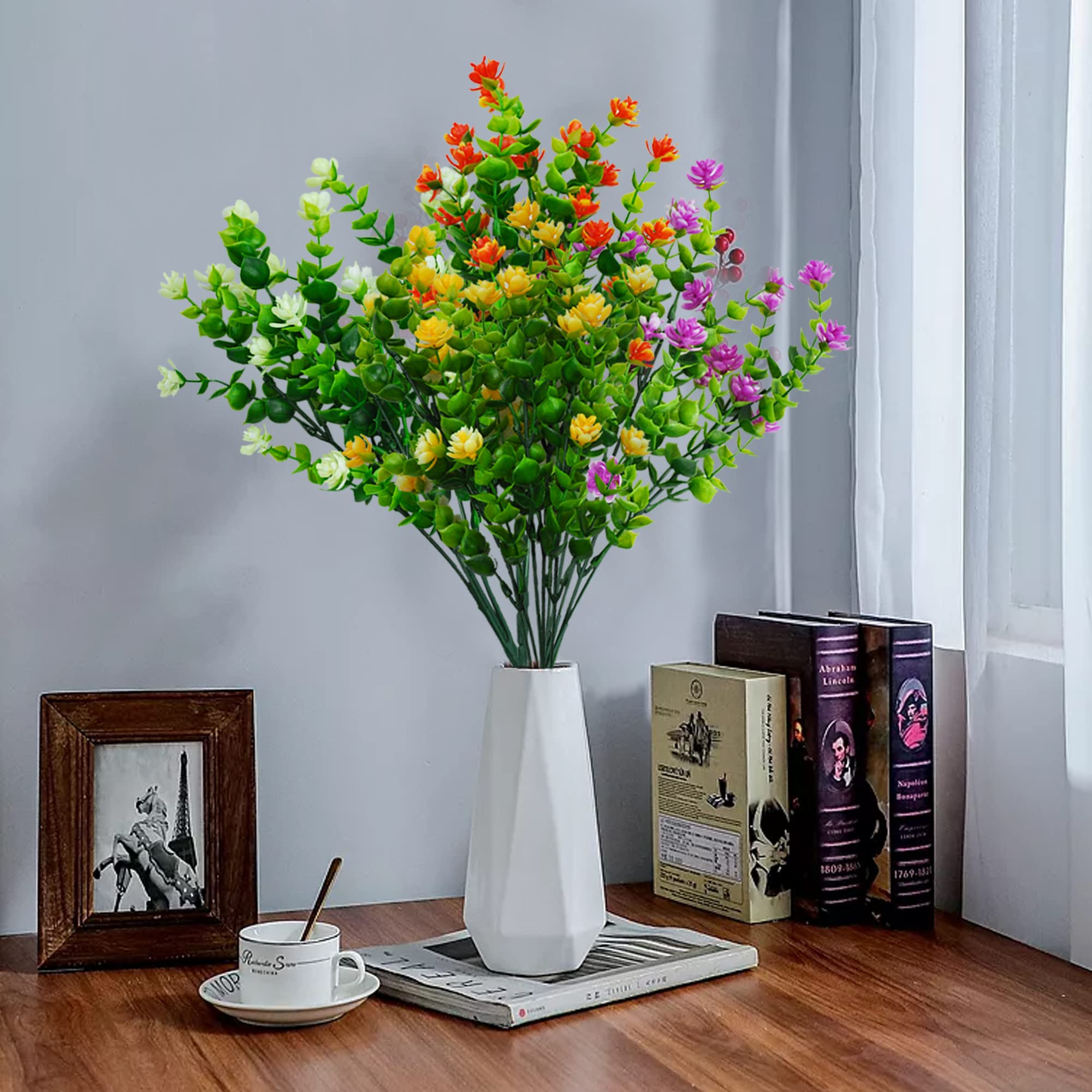 ROLLWAY 6 bundels kunstbloemen, balkon, kunstbloemen, weerbestendig, kunstplanten, buiten, boeket, planten, uv-bestendig, balkonplanten, net echt voor balkonbak, binnen, buiten, type A
