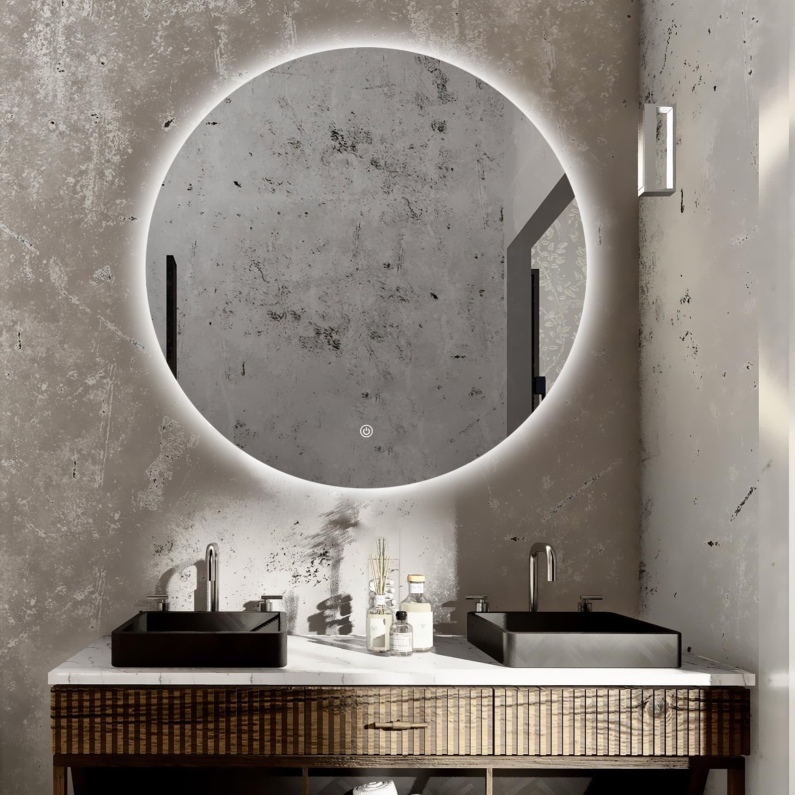 Round LED Bathroom Mirror with Light, 40" Backlit Mirror for Bathroom, Frameless Vanity Bathroom Mirror with 3 Color Lights, Anti-Fog, Shatter-Proof, IP65, 90+ CRI