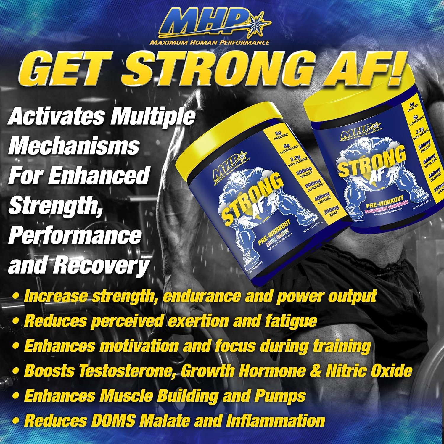MHP Strong AF, Pre-Workout, Muscle Building, Strength, Performance, Creatine, Shilajit, Beta Alanine, Citrulline, Alpha-GPC, Raspberry Lemonade, 40 Servings — Amazon image 3