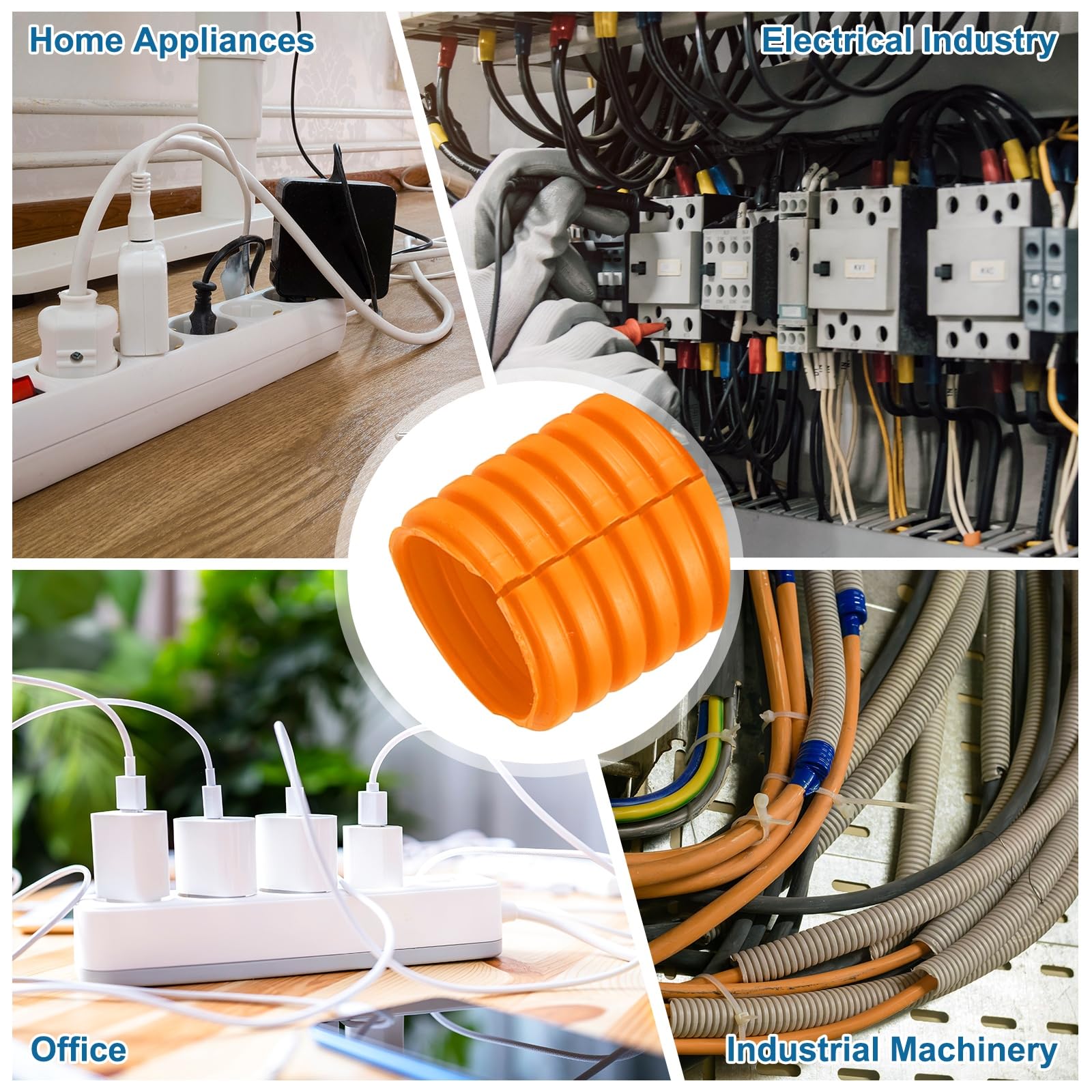 sourcing map Tube de protection flexible de 2,5 cm et 6,1 m avec outil d'installation - Gaine de gestion des câbles pour le bureau, la maison, les câbles électriques et automobiles, orange