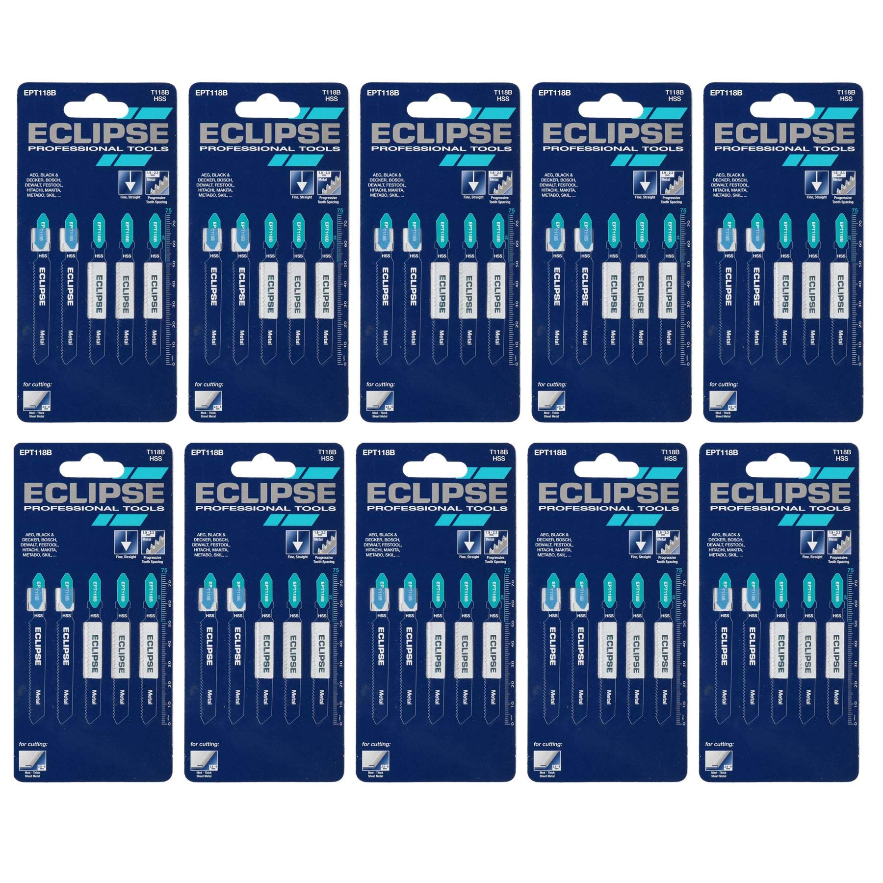 50 Eclipse EPT118B HSS Jigsaw Blade 2.5-6mm Cutting Progressive Teeth Mda-Thick