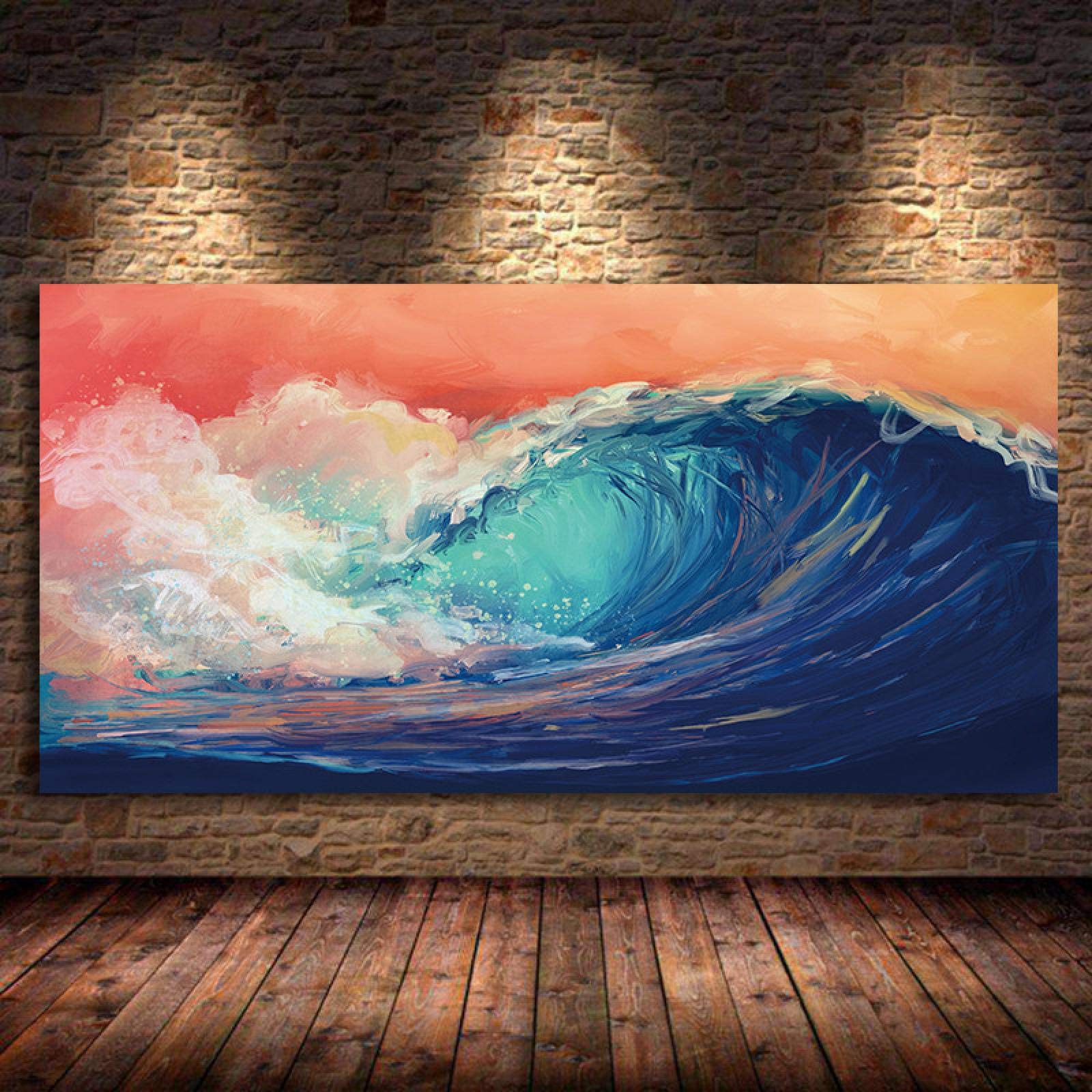 Amazon｜大きいサイズのキャンバスの絵画カラフルなタンブリング海の波