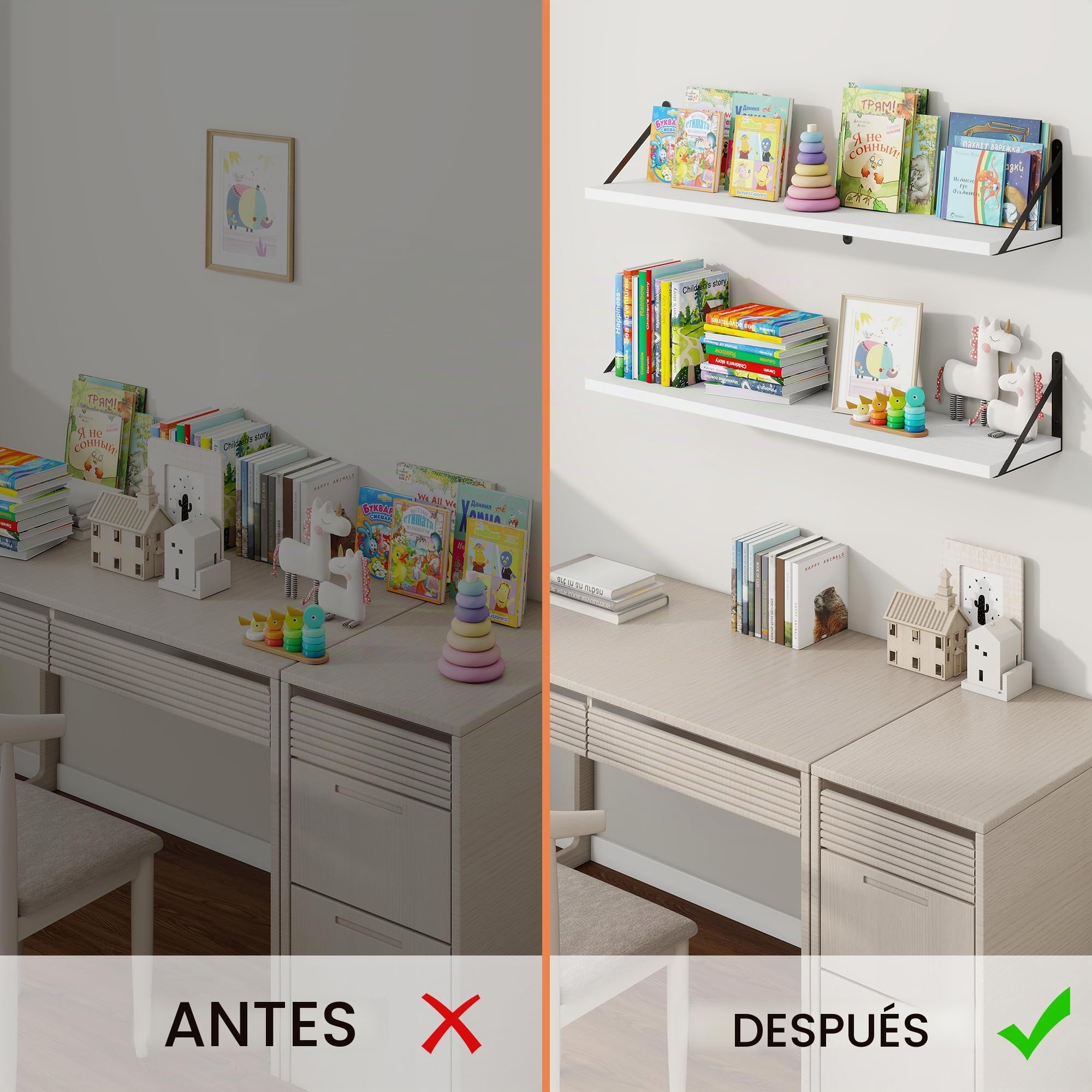 Feihorrm Juego de 3 estanterías de 90 cm para Pared, de Madera, Color Blanco, para salón, Dormitorio y Estudio