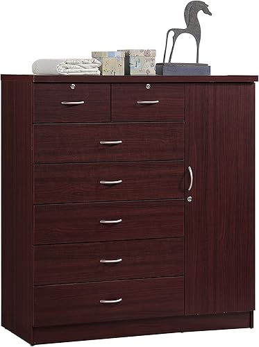 HODEDAH IMPORT cĂłmoda de 7 cajones con puerta adicional de madera de haya Caoba Mahogany HODEDAH IMPORT cĂłmoda de 7 cajones con puerta adicional de madera de haya Caoba Mahogany