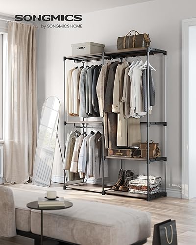Miniatura 2 de SONGMICS Armario portátil, organizador de armario independiente, perchero con estantes, varillas para colgar, organizador de almacenamiento, para