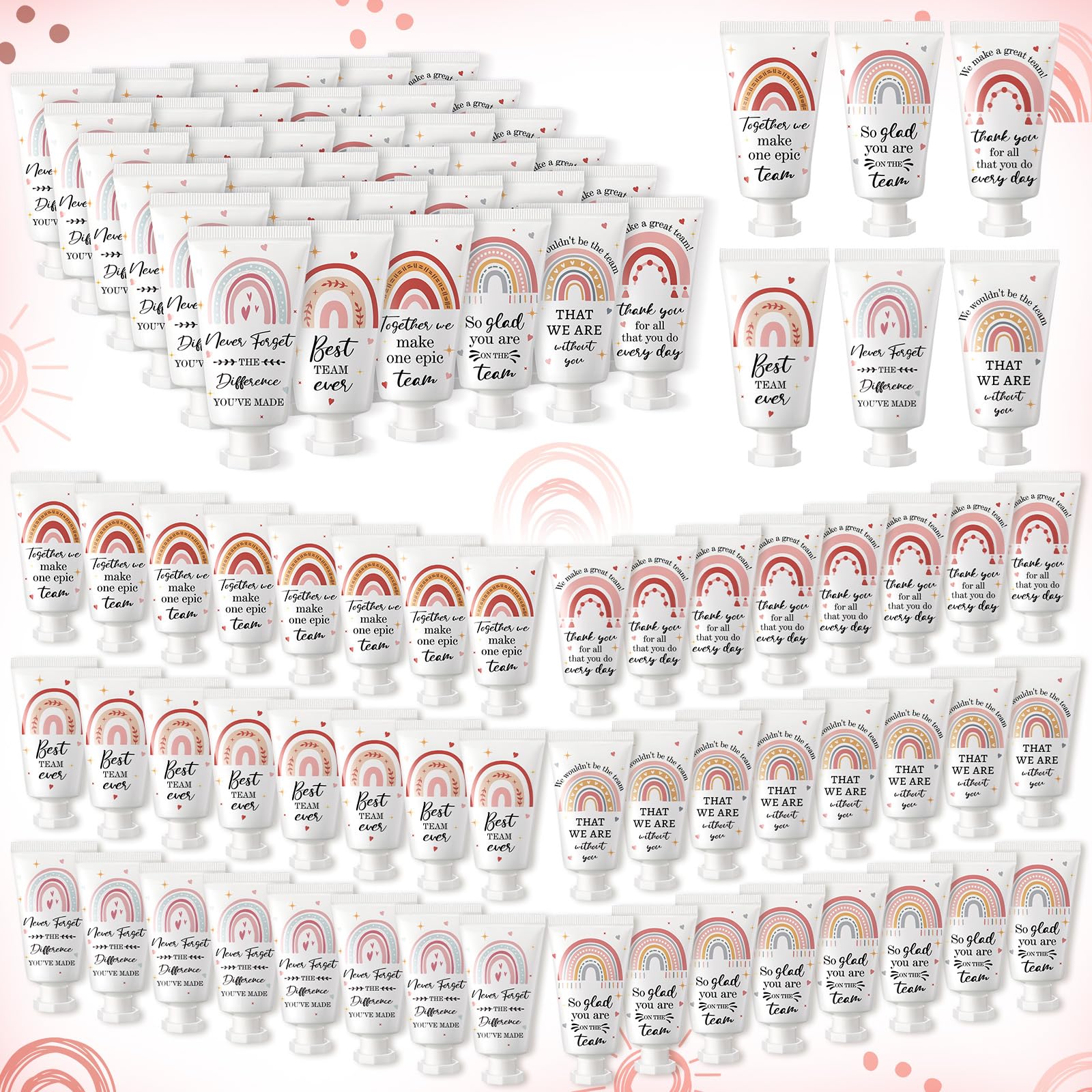 Confezione da 72 creme per le mani formato da viaggio per ringraziare i dipendenti, regalo di ringraziamento, lozione per le mani stile boho arcobaleno, ideale per la festa dell'insegnante