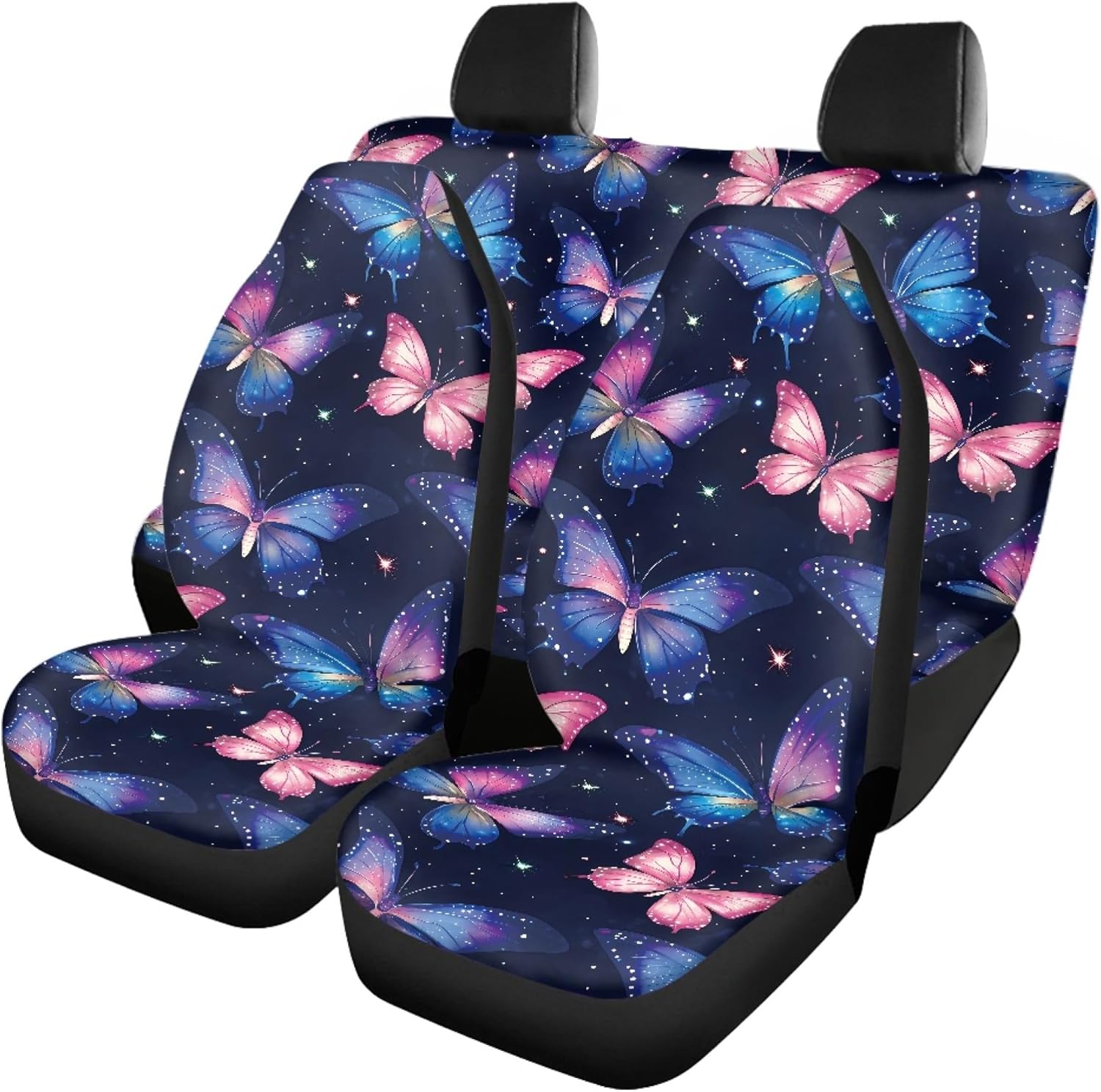 Blue Wolf Print Car Seat Covers Full Set 4 Pcs Front and Rear Easy to Install Automotive Interior Car Seat Protectors for Men Women