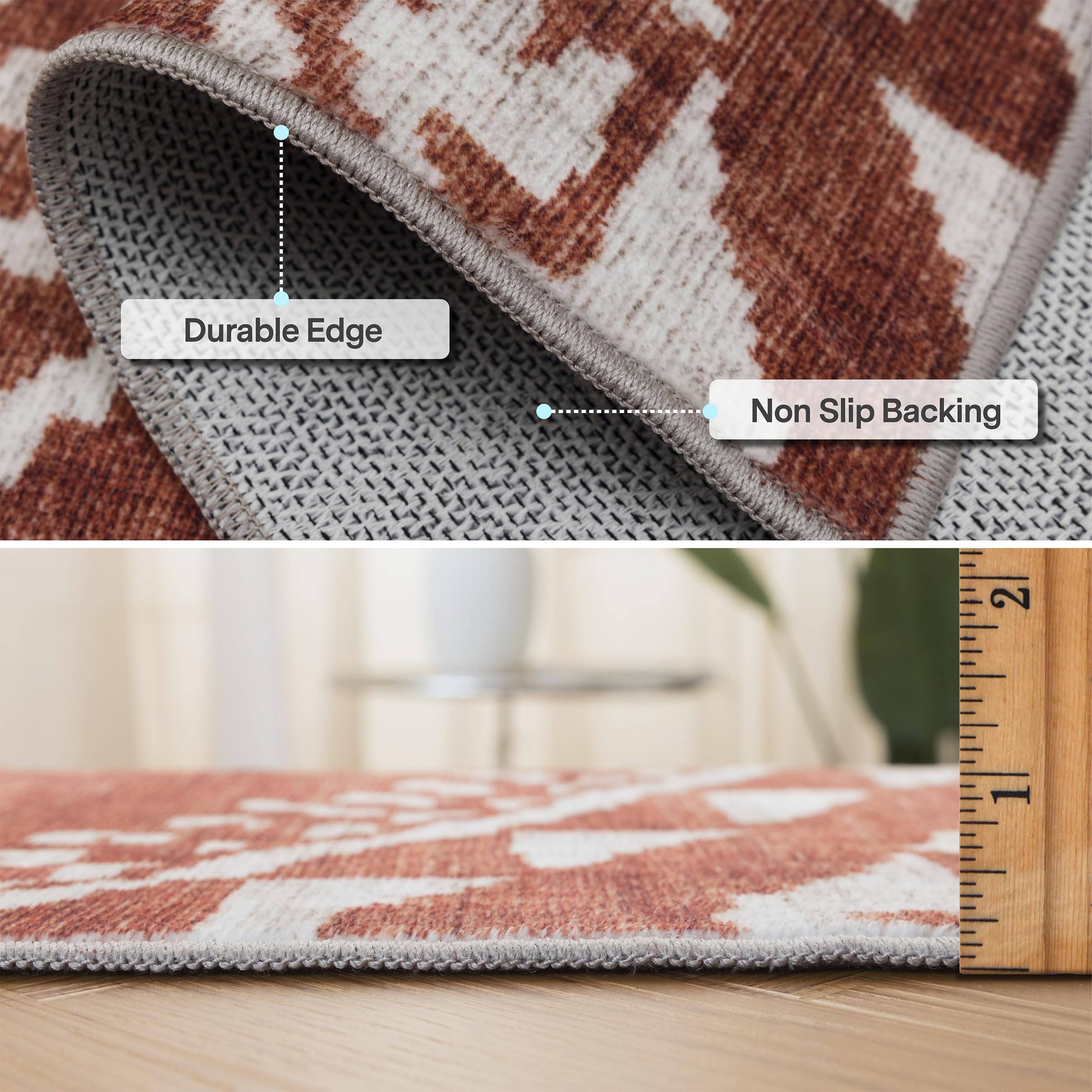 ReaLife maschinenwaschbarer Teppich – schmutzabweisend, familien- und haustierfreundlich – aus hochwertigen recycelten Fasern – marokkanischer Diamant – Orange, 91 x 152 cm