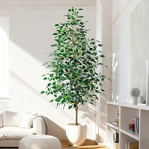 Miniatura 18 de Árboles de Ficus artificiales de 8 pies para interiores, árboles de imitación para interiores, plantas de piso falsas para interiores, árbol Hoja