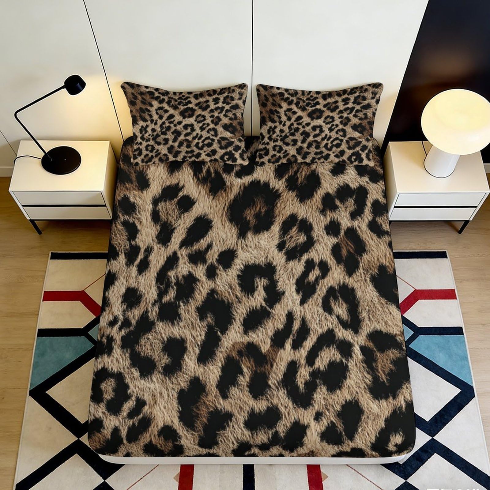 Uxinyoume Style-2 3D Printed Leopard Pattern Fitted Sheet Microfiber Soft Breathable Cheetah Print Mattress Cover For Bedroom Decor 90X200x25cm