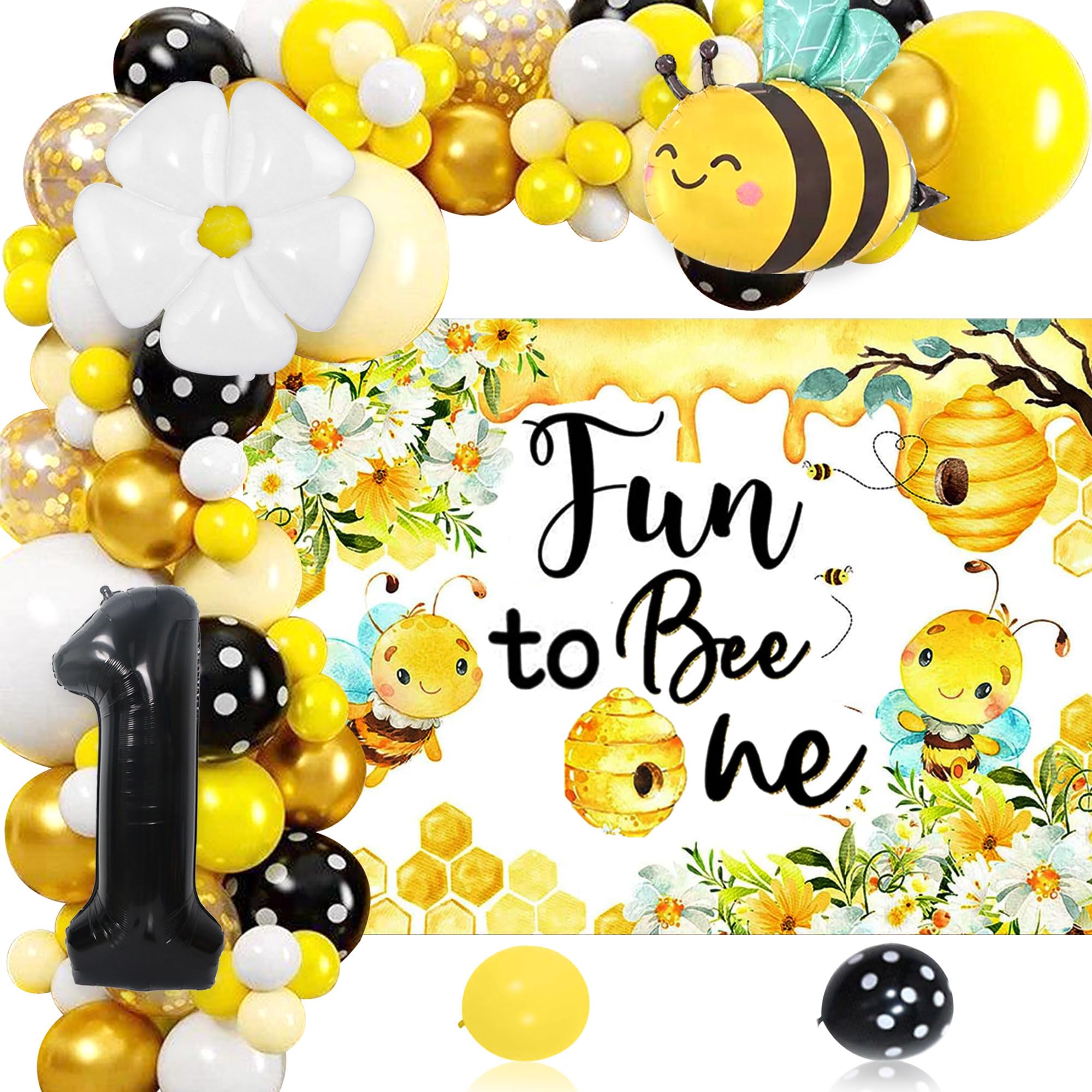 Fun to Bee One Backdrop First Bee Day Birthday Party Decorations Happy 1st Bee Day Birthday Party So Sweet to Bee One Bumble Bee Balloons Baby Shower