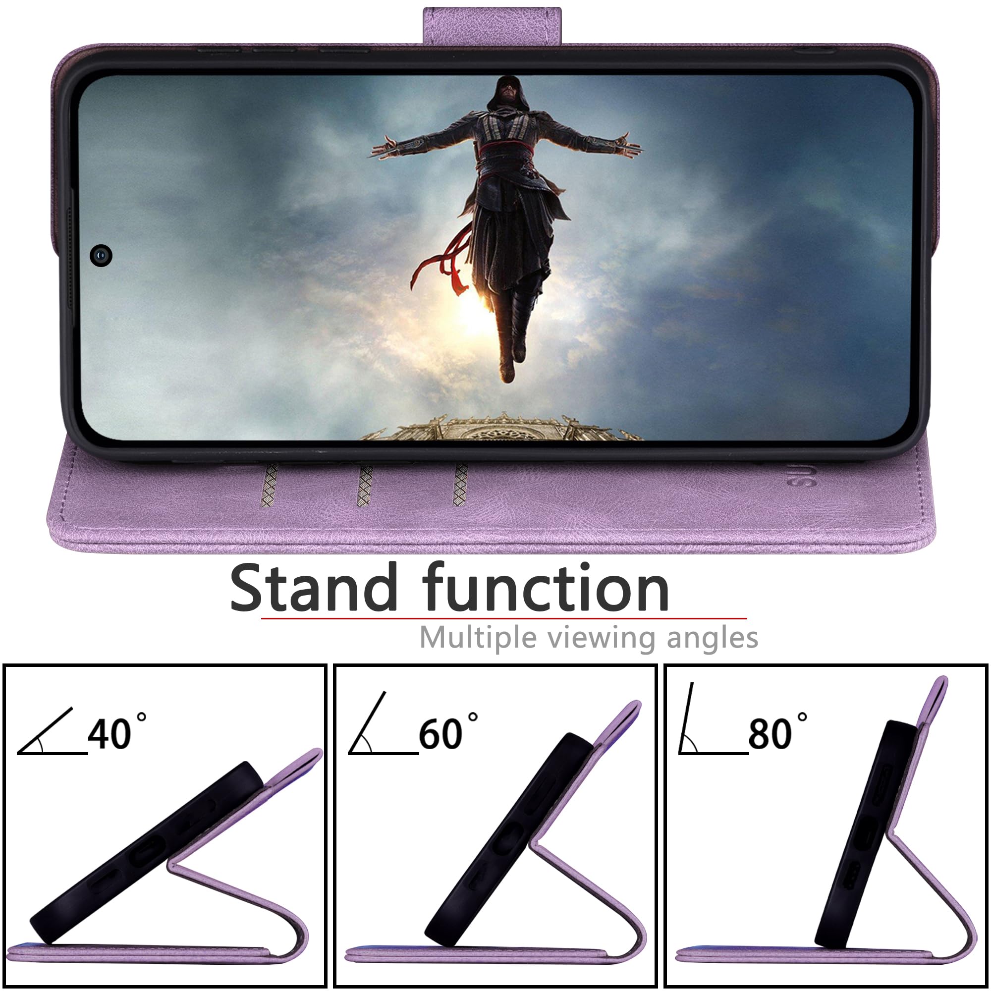 SUANPOT Funda para iPhone X/XS 5,8" con Tapa 【Bloqueo RFID】de Cuero PU Cierre Magnético，Soporte Plegable，Ranura para Tarjeta Cover Wallet Leather para Apple X/XS Phone Case Lila Violeta