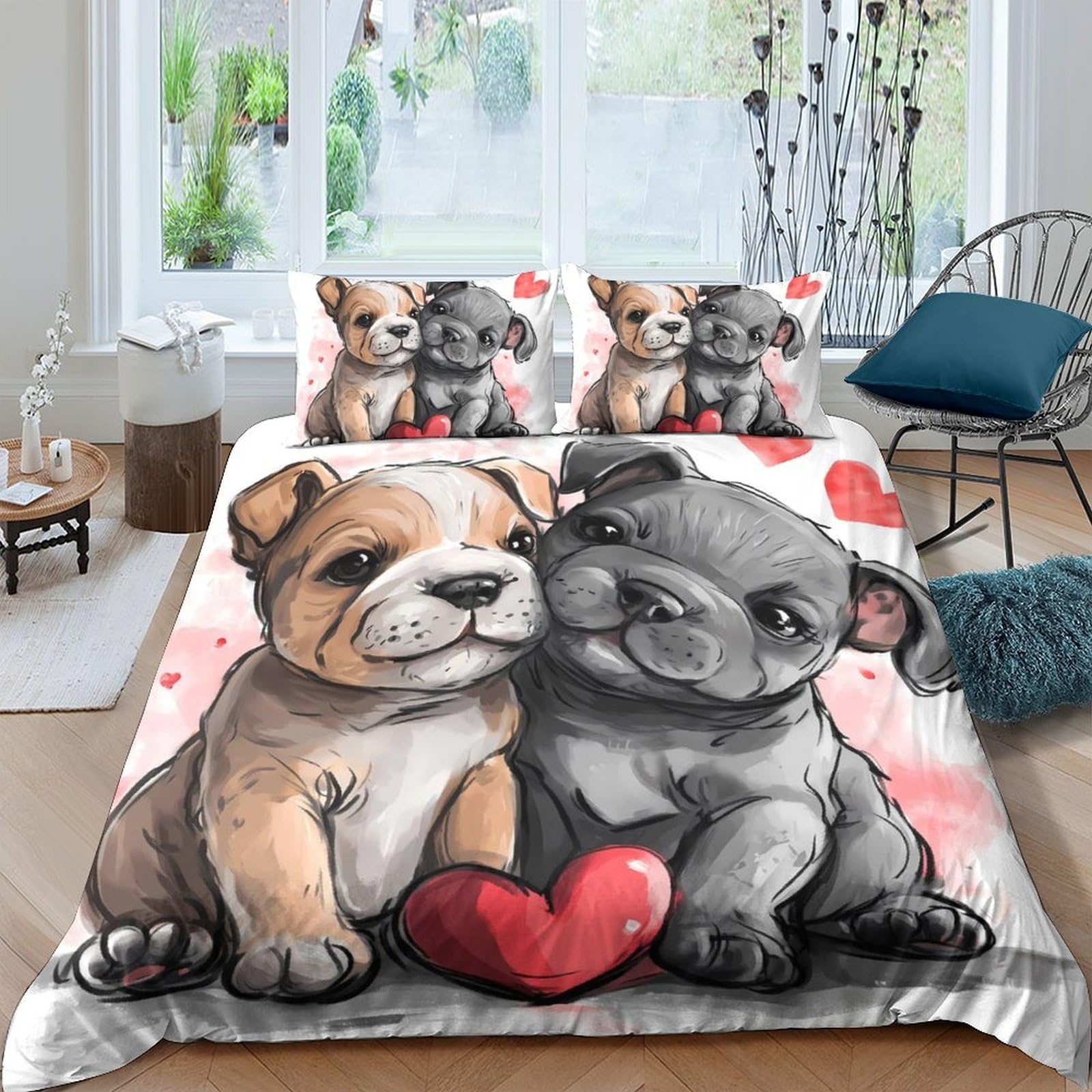 Ctjqhvkz Style-10 3D Printed Cute Dog Fitted Sheet Microfiber Soft Breathable Heart Pattern Mattress Cover For Bedroom Guest Room Decor Single（135X200cm）