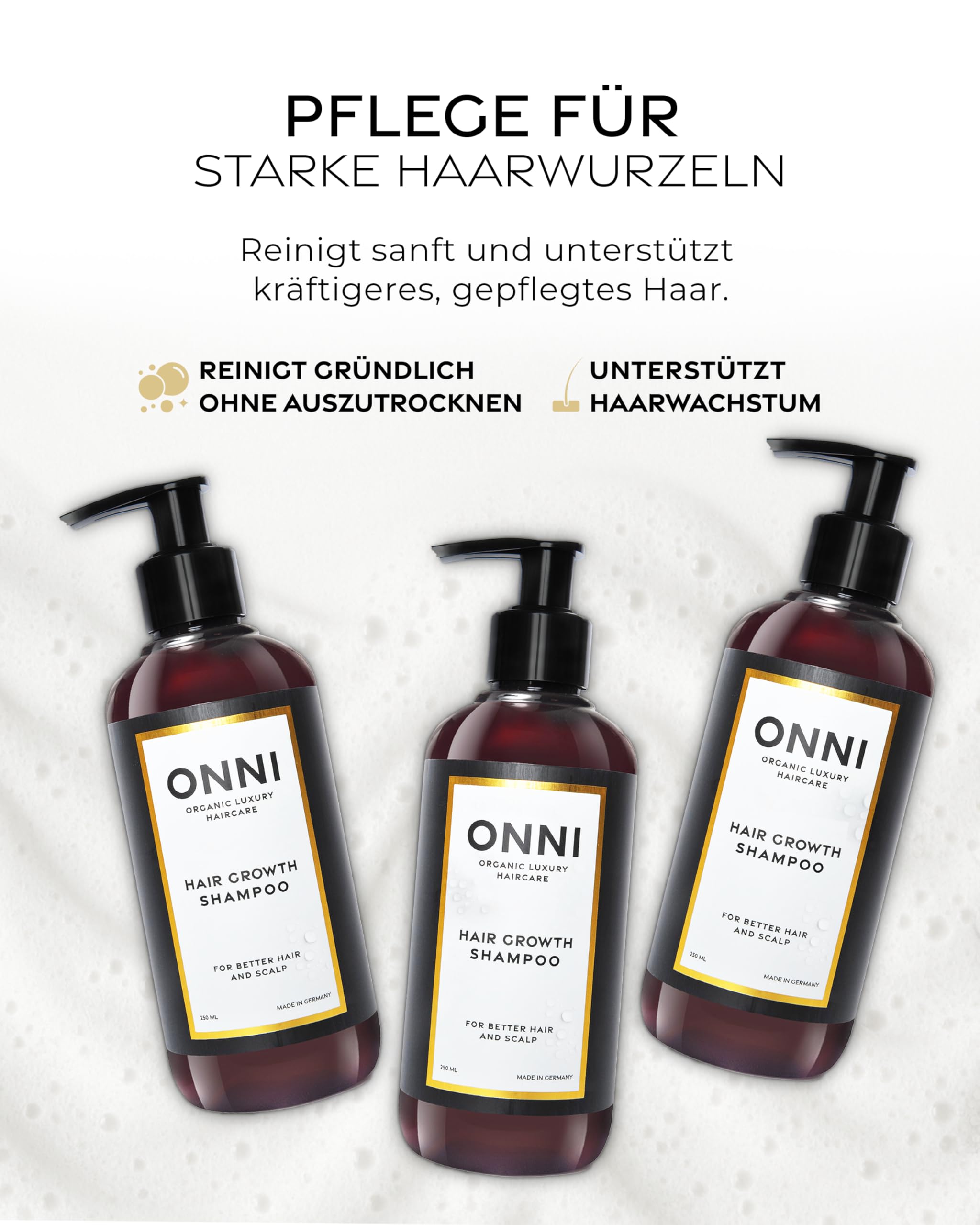 ONNI – Shampoo für Haarwachstum 500ml – Haarpflege mit Follicusan & Koffein – Hair Growth Haarshampoo für kräftiges, voluminöses Haar – mit wertvollen Extrakten – vegan, silikon- & parabenfrei
