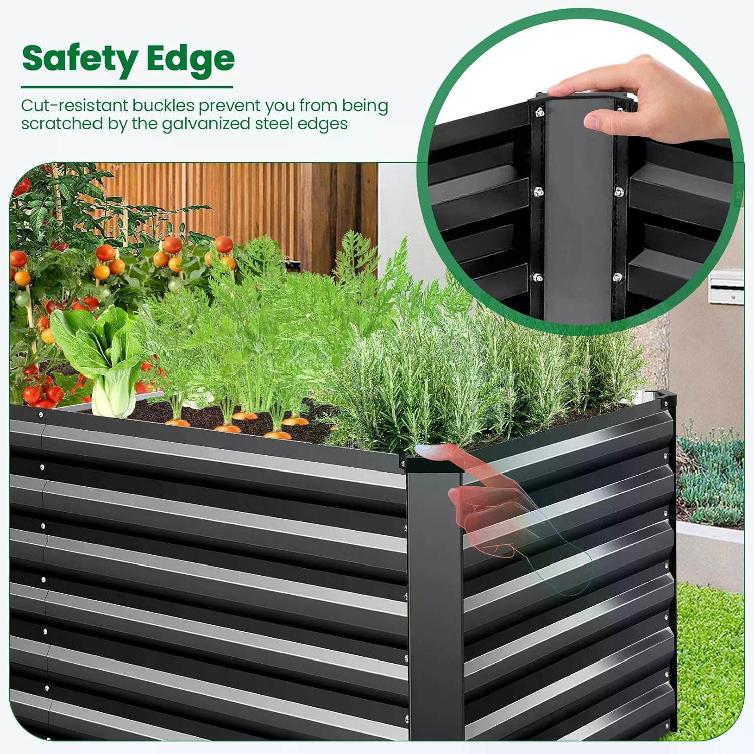 Homdox 6x3x2FT Galvanized Raised Garden Bed, 0.8mm Thickened Planter Raised Beds, Large Metal Planter Box for Vegetables, Flowers, Herbs, and Succulents, 269 Gallon Capacity, Black