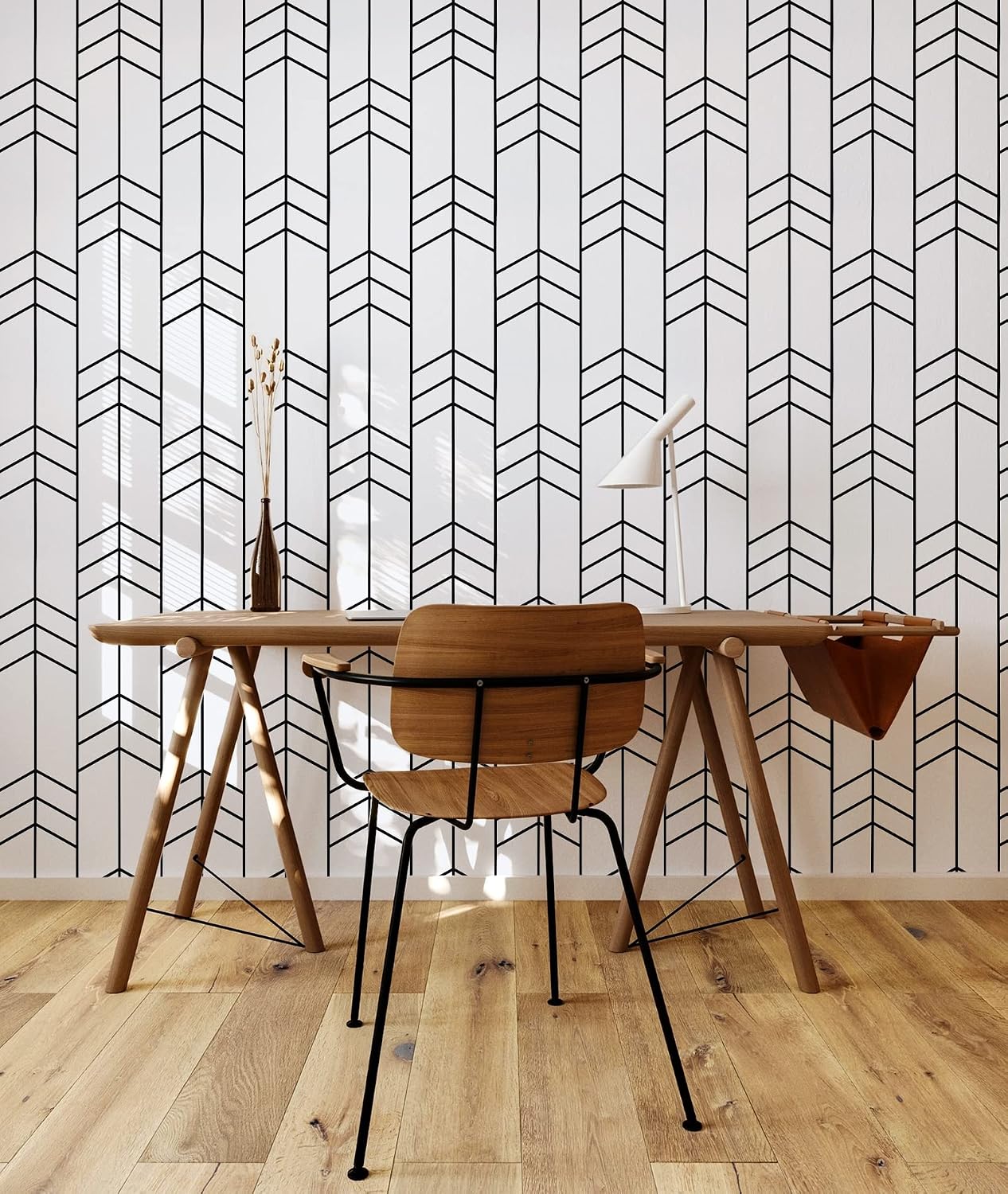 Black and White Wallpaper Peel and Stick Wallpaper Removable Self Adhesive Wall Paper Modern Geometric Contact Paper for Bedroom Bathroom Wall Decor Chevron Stripe Vinyl 17.7"x394" Renter Friendly