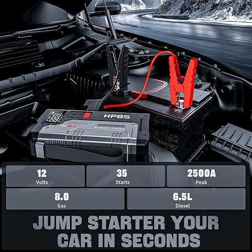Miniatura 2 de HPBS Arrancador de salto con compresor de aire  Arrancador portátil de coche de 2500 A con inflador de neumáticos de 150 PSI para motores de