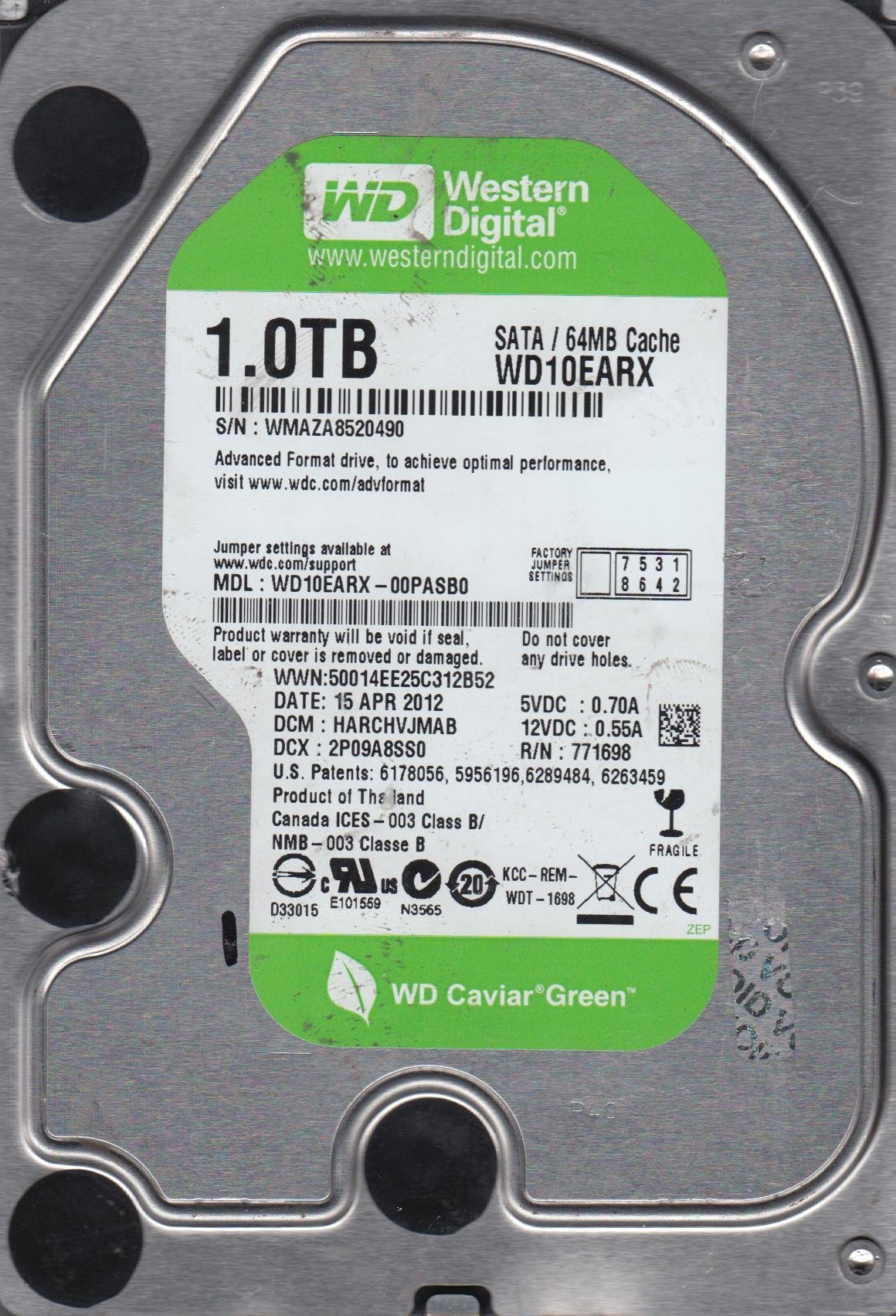 Amazon | WD10EARX-00PASB0、DCM HARCHVJMAB、Western Digital 1TB
