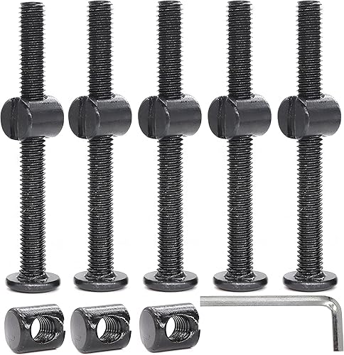 cSeao Paquete de 10 tornillos M6 de 2.756in, color negro, tuercas de barril para muebles, sillas de cuna, cama de bebé