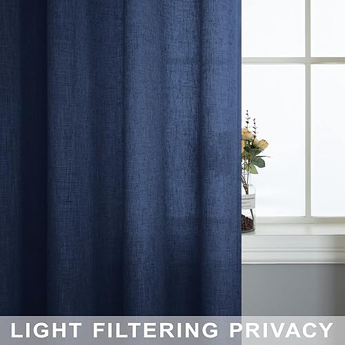 Miniatura 5 de Mrs.Naturall Cortinas azul marino de 90 pulgadas de largo para sala de estar, juego de 2 paneles con bolsillo para barra, cortinas reductoras de