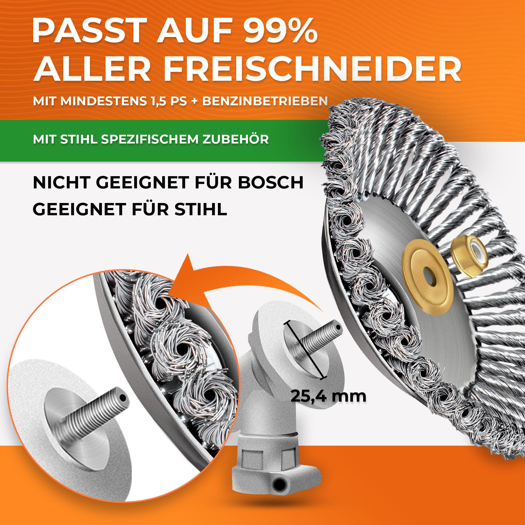 GartenKlar Stahldrahtbürste Für Freischneider – 25,4 Mm Bohrung, Für Motorsense – Zur Unkraut-, Moos- & Rostentfernung – Kompatibel GartenKlar Stahldrahtbürste Für Freischneider – 25,4 Mm Bohrung, Für Motorsense – Zur Unkraut-, Moos- & Rostentfernung – Kompatibel